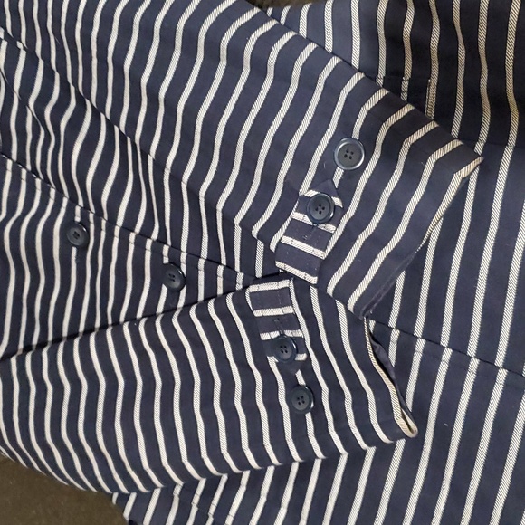 Talbots Blue & White Striped Trench Coat - Picture 9 of 13